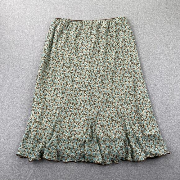 Vintage Dressbarn Y2K Midi Skirt 14/16 Teal Brown Funky Retro Flare Hem Fairy - Picture 2 of 13